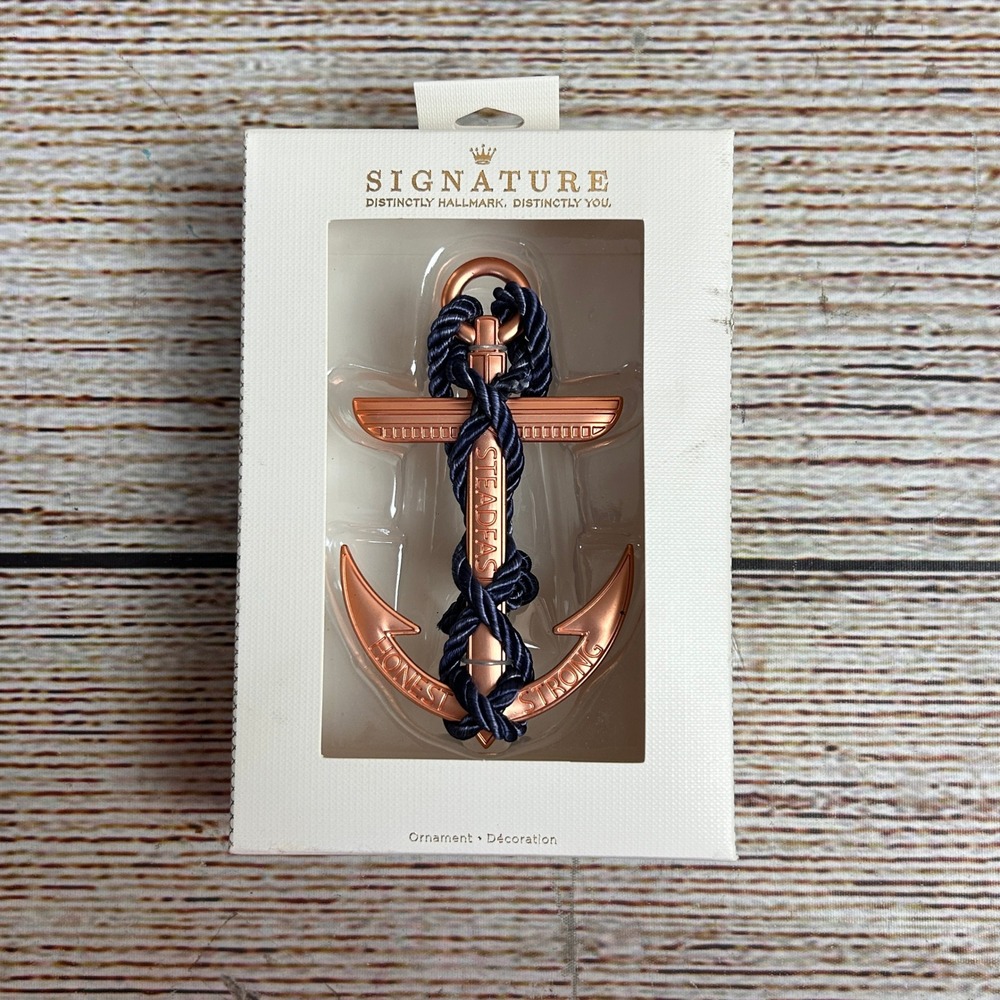 Hallmark Signature Rose Gold Anchor Ornament Navy Cord Steadfast Honest Strong